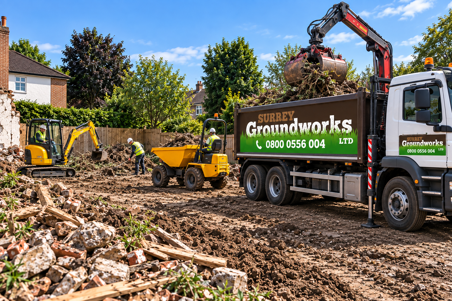 Ground excavation and site clearance project in Surrey